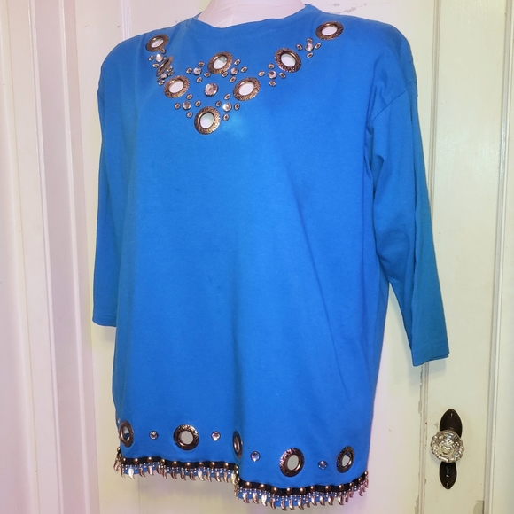 CH turquoise Southwestern 3/4 sleeve shirt 2X - Picture 2 of 6